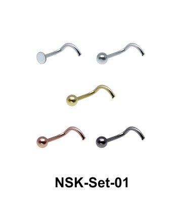 5 Silver Nose Stud Sets NSK-SET-01